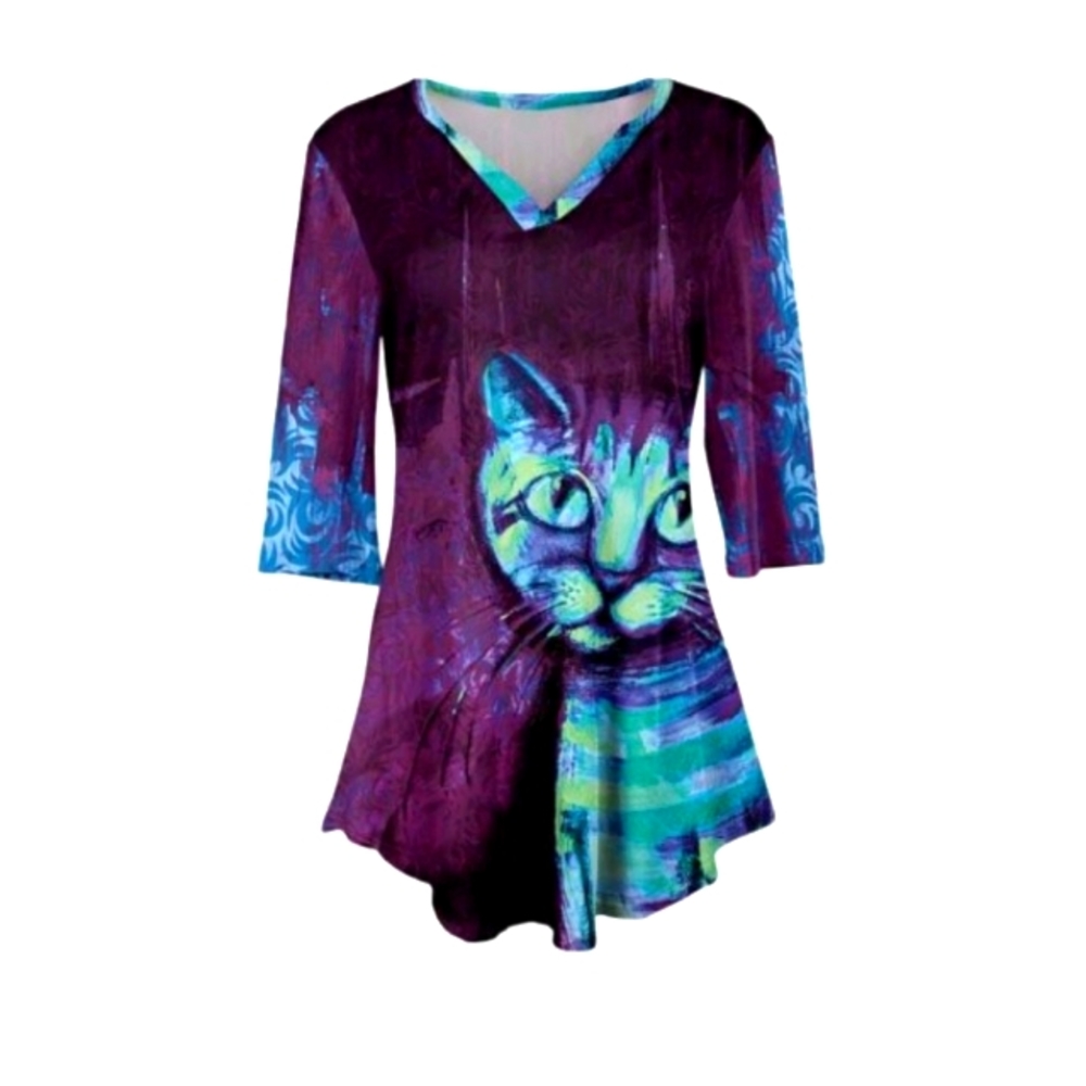 Purple & Tourquoise 3/4 sleeve tunic
